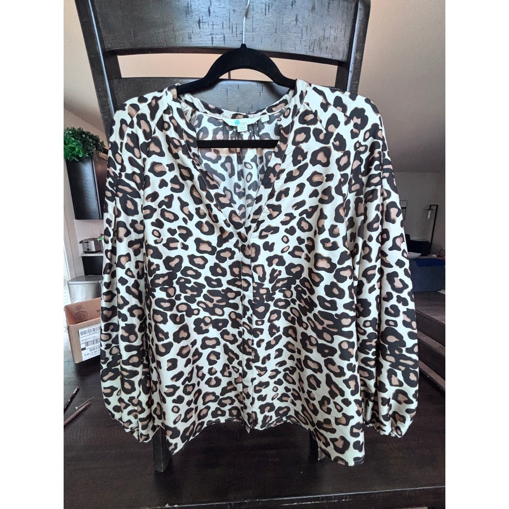 Boden Women's Leopard Print Blouse Long Sleeve‎ V Neck Size US 8